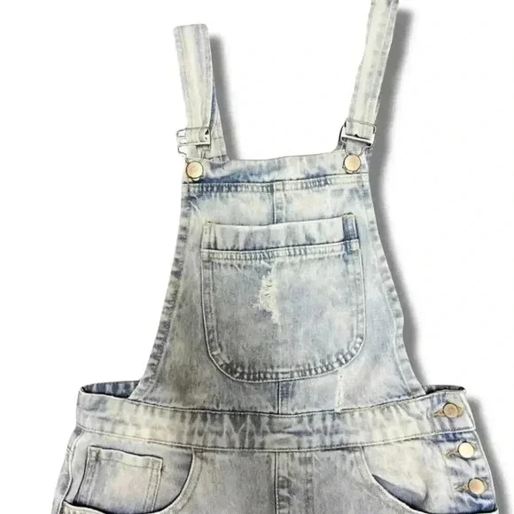 Forever 21 Women's Distressed Denim Overalls Blue Size 24 - Picture 3 of 7